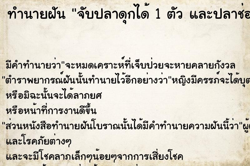 ทำนายฝัน จับปลาดุกได้ 1 ตัว และปลาช่อน 1 ตัว